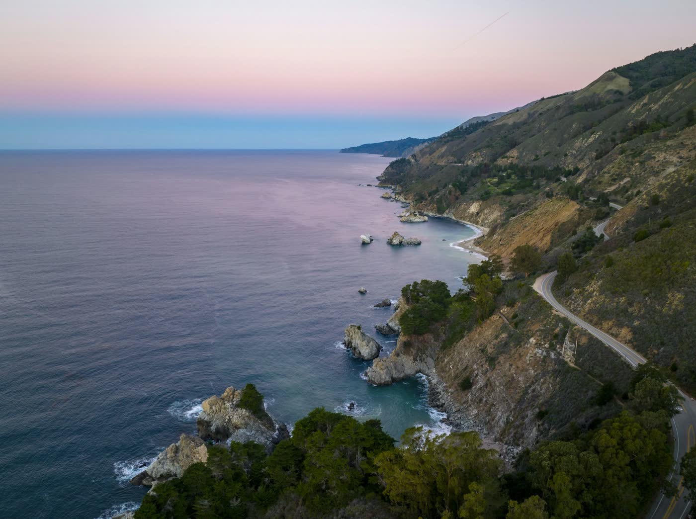 Coastal California estate at dusk